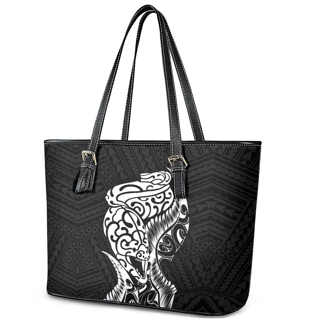New Zealand Eel Leather Tote Bag Tuna Aotearoa Maori Patten - Black LT14 - Polynesian Pride