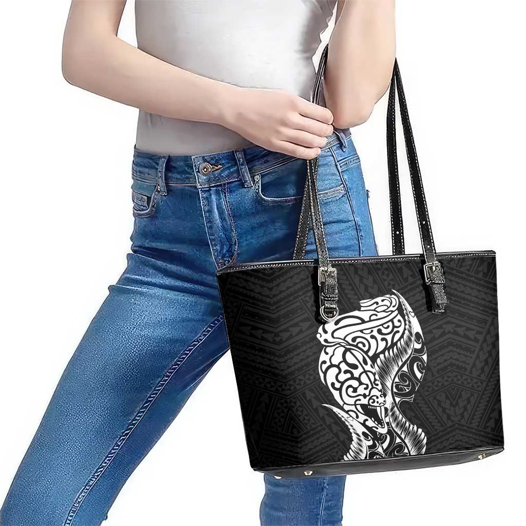 New Zealand Eel Leather Tote Bag Tuna Aotearoa Maori Patten - Black LT14 - Polynesian Pride