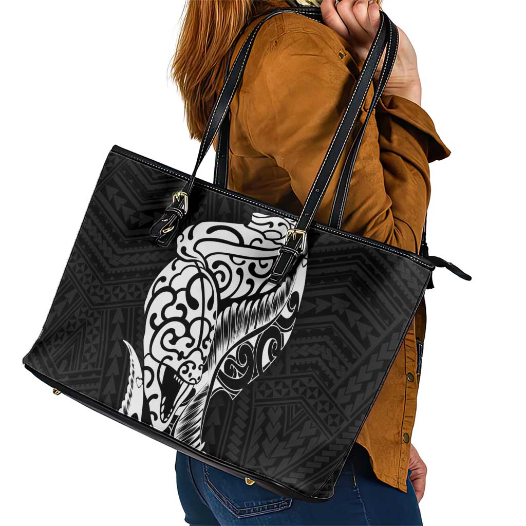 New Zealand Eel Leather Tote Bag Tuna Aotearoa Maori Patten - Black LT14 - Polynesian Pride