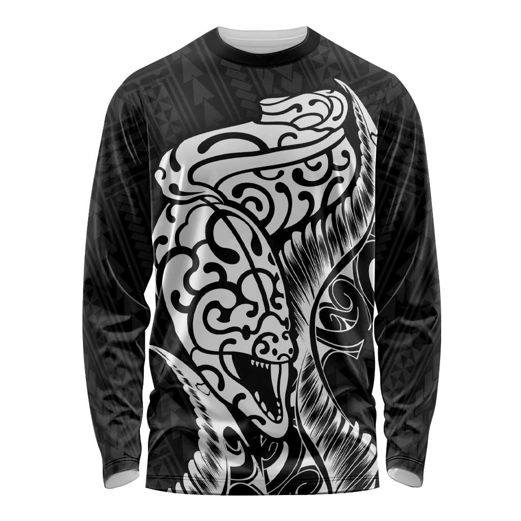 New Zealand Eel Long Sleeve Shirt Tuna Aotearoa Maori Patten - Black