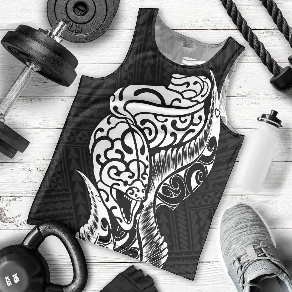New Zealand Eel Men Tank Top Tuna Aotearoa Maori Patten - Black LT14 - Polynesian Pride