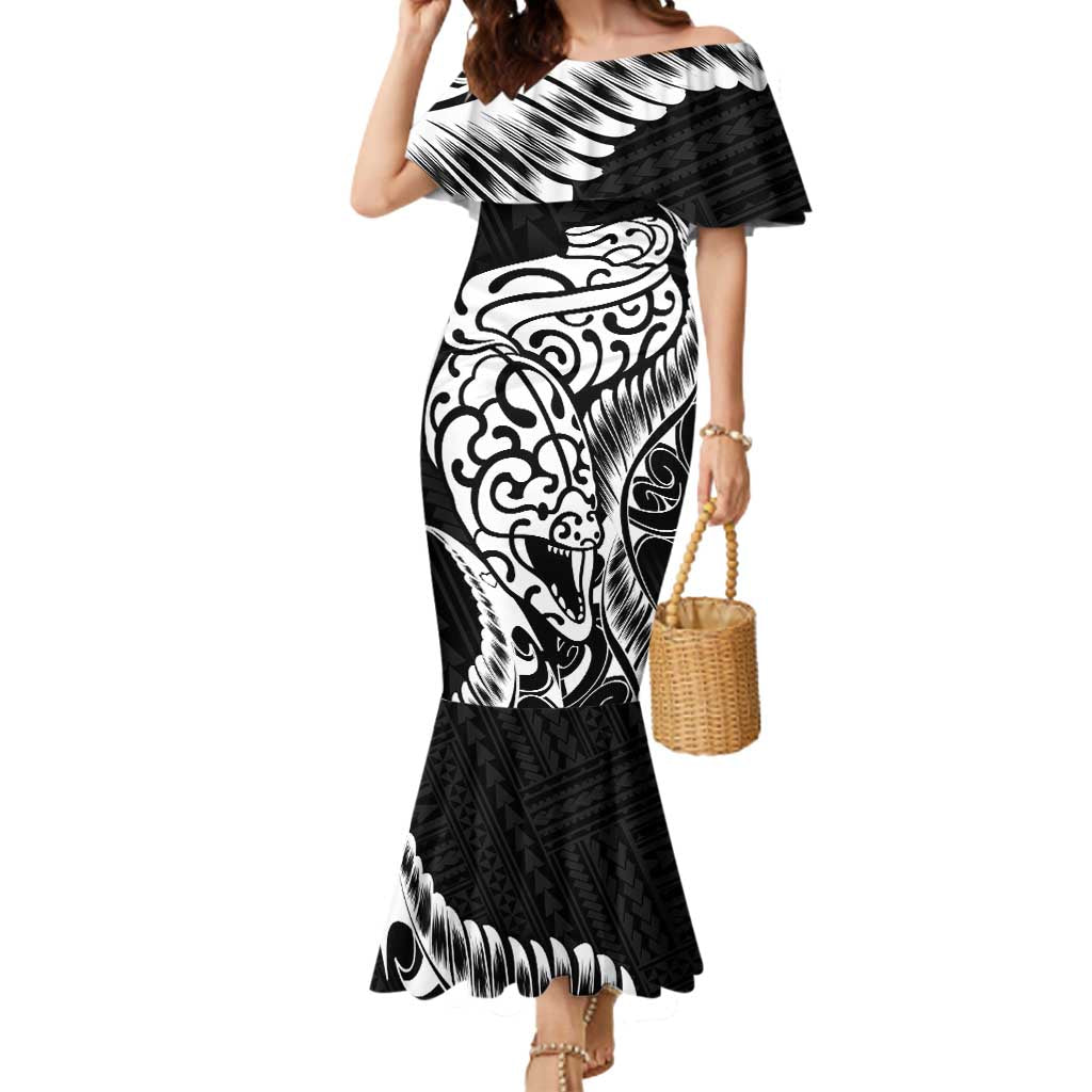 New Zealand Eel Mermaid Dress Tuna Aotearoa Maori Patten - Black