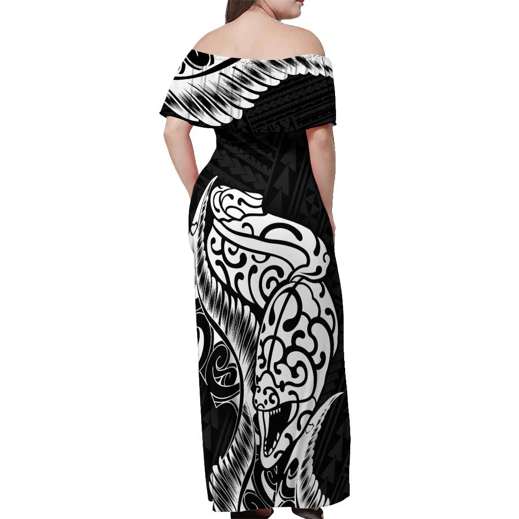 New Zealand Eel Off Shoulder Maxi Dress Tuna Aotearoa Maori Patten - Black LT14 - Polynesian Pride