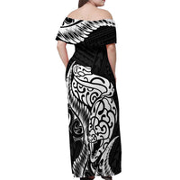 New Zealand Eel Off Shoulder Maxi Dress Tuna Aotearoa Maori Patten - Black LT14 - Polynesian Pride