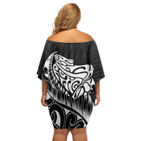 New Zealand Eel Off Shoulder Short Dress Tuna Aotearoa Maori Patten - Black LT14 - Polynesian Pride