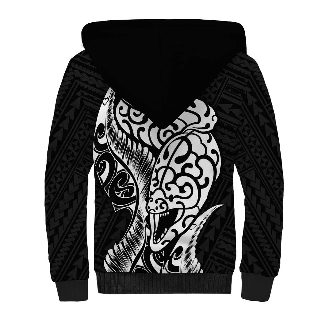 New Zealand Eel Sherpa Hoodie Tuna Aotearoa Maori Patten - Black LT14 - Polynesian Pride