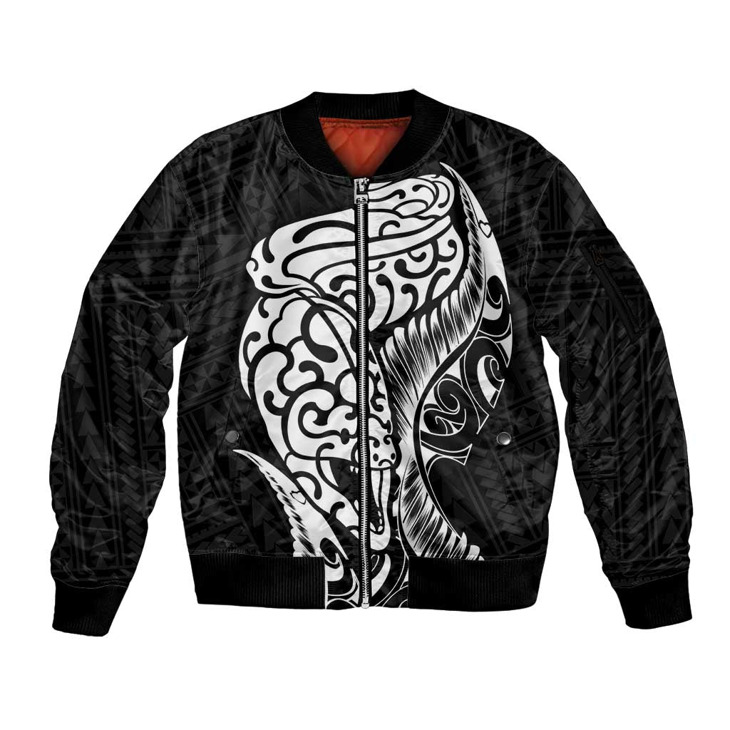 New Zealand Eel Sleeve Zip Bomber Jacket Tuna Aotearoa Maori Patten - Black