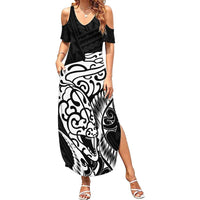 New Zealand Eel Summer Maxi Dress Tuna Aotearoa Maori Patten - Black LT14 Women Black - Polynesian Pride