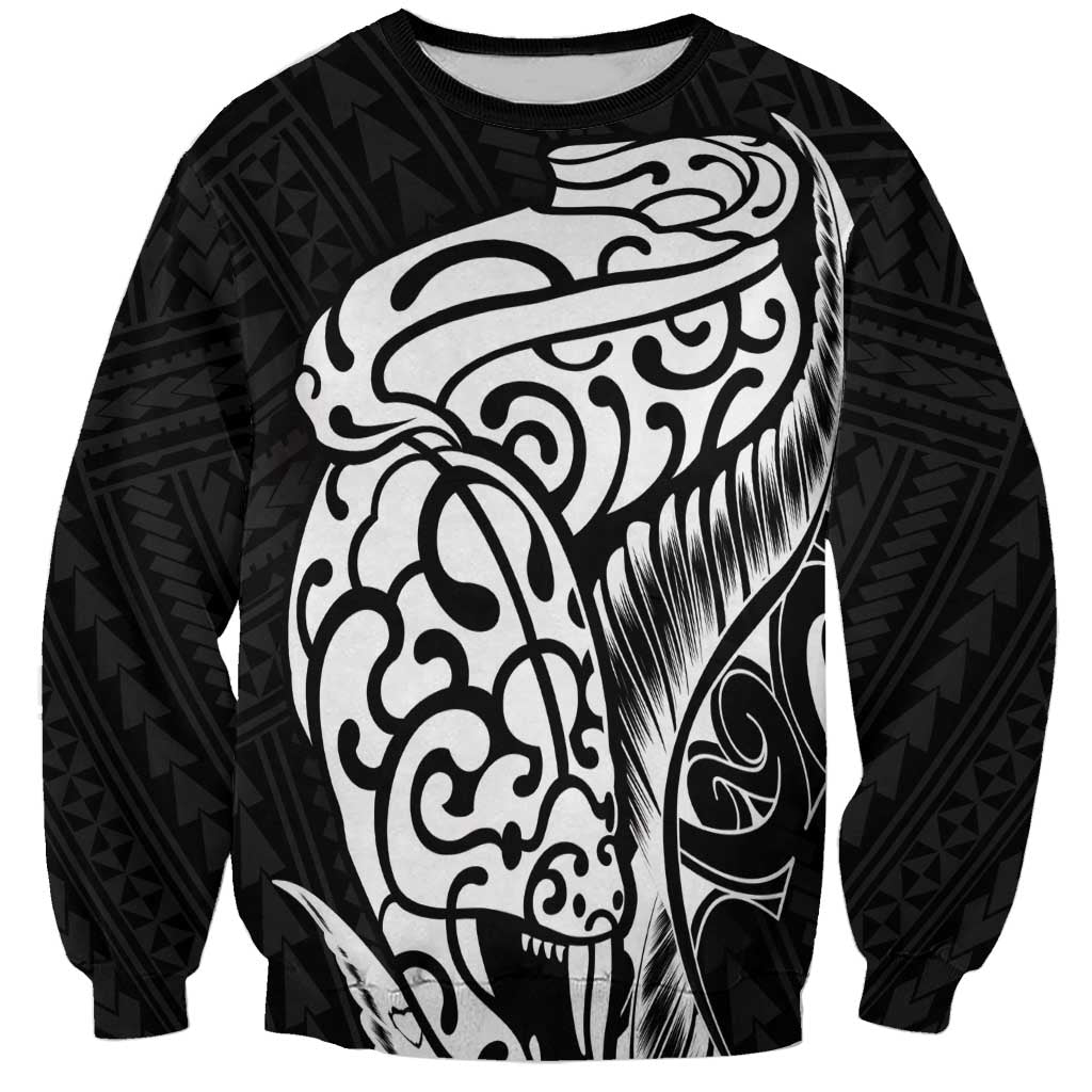 New Zealand Eel Sweatshirt Tuna Aotearoa Maori Patten - Black LT14 Unisex Black - Polynesian Pride