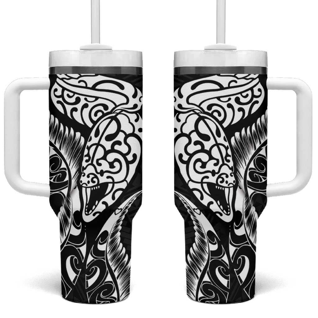 New Zealand Eel Tumbler With Handle Tuna Aotearoa Maori Patten - Black LT14 One Size: 40 oz Black - Polynesian Pride