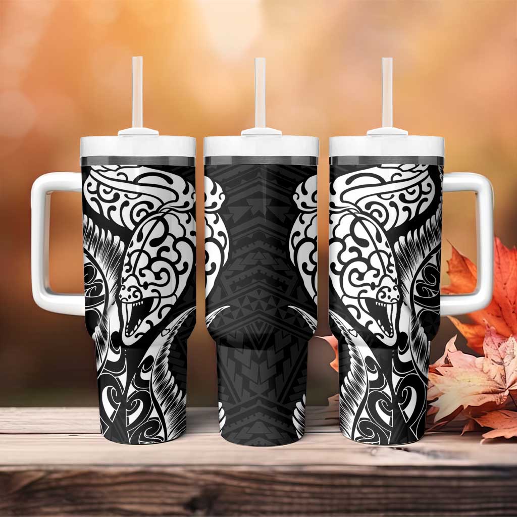 New Zealand Eel Tumbler With Handle Tuna Aotearoa Maori Patten - Black LT14 - Polynesian Pride