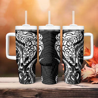 New Zealand Eel Tumbler With Handle Tuna Aotearoa Maori Patten - Black LT14 - Polynesian Pride