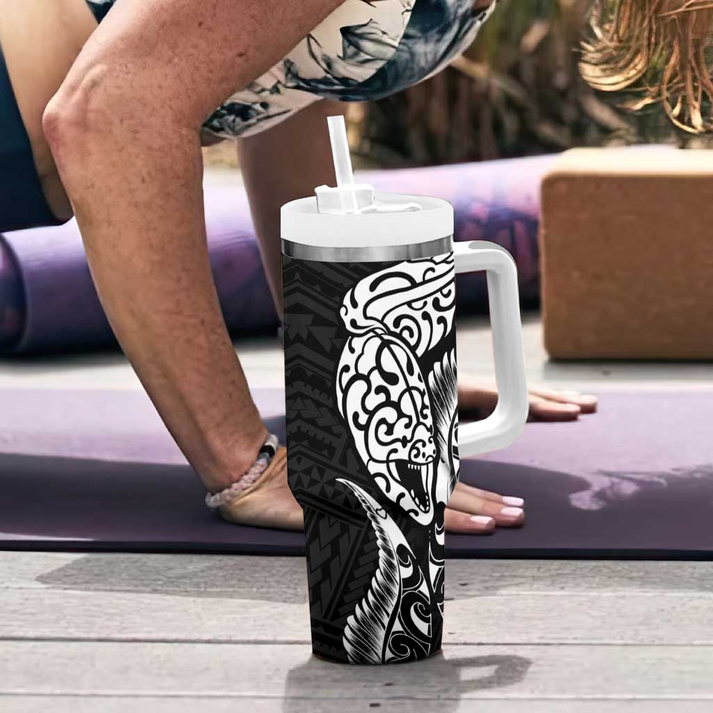 New Zealand Eel Tumbler With Handle Tuna Aotearoa Maori Patten - Black LT14 - Polynesian Pride