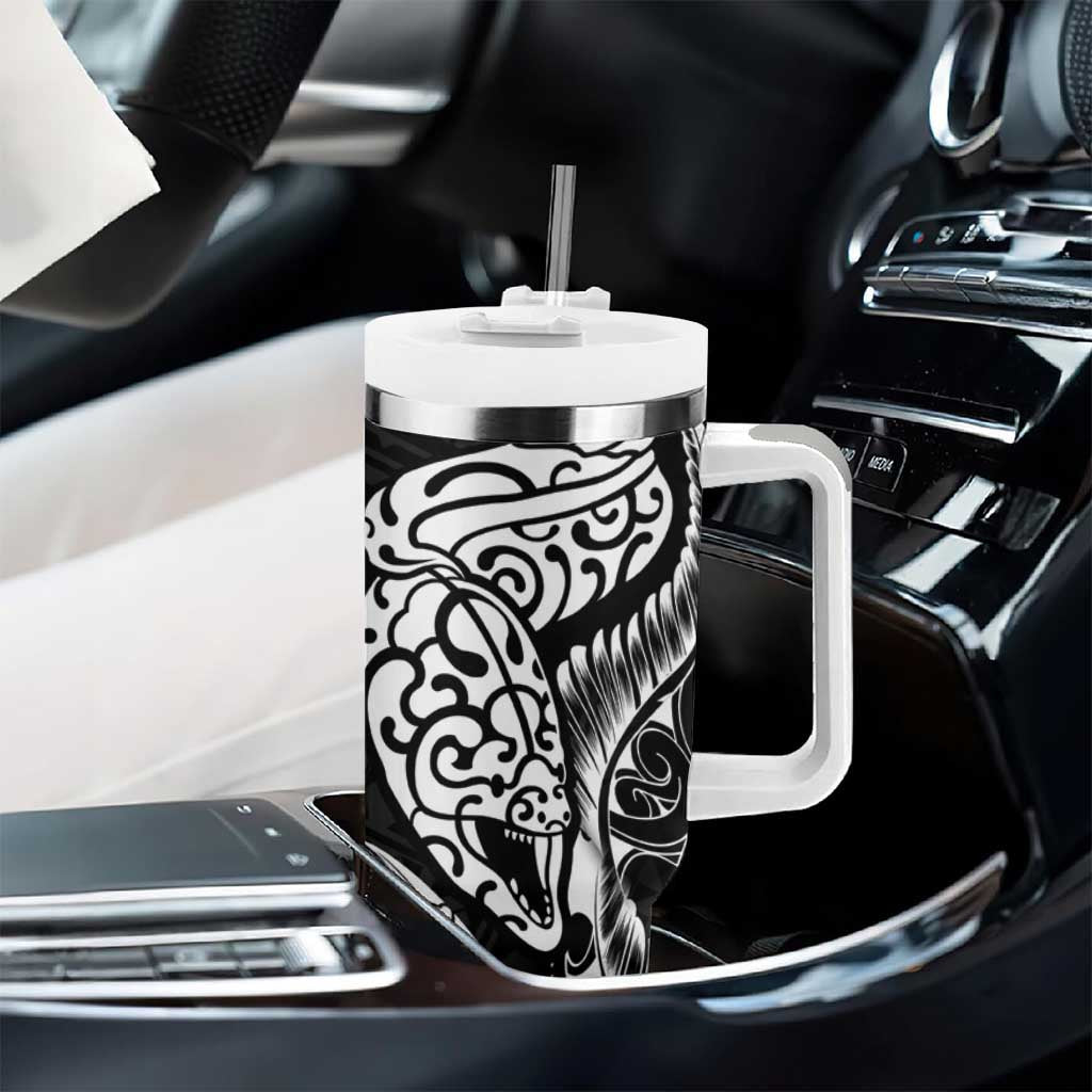 New Zealand Eel Tumbler With Handle Tuna Aotearoa Maori Patten - Black LT14 - Polynesian Pride