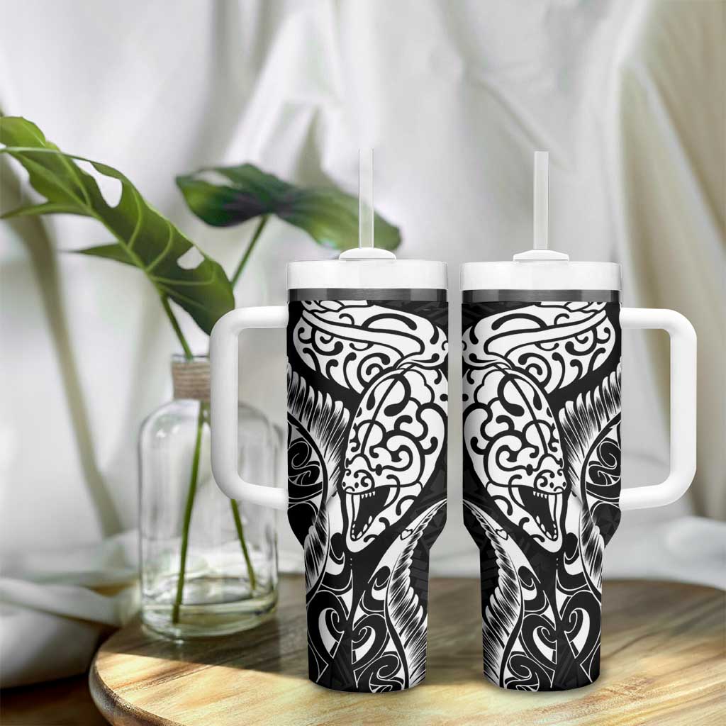New Zealand Eel Tumbler With Handle Tuna Aotearoa Maori Patten - Black LT14 - Polynesian Pride