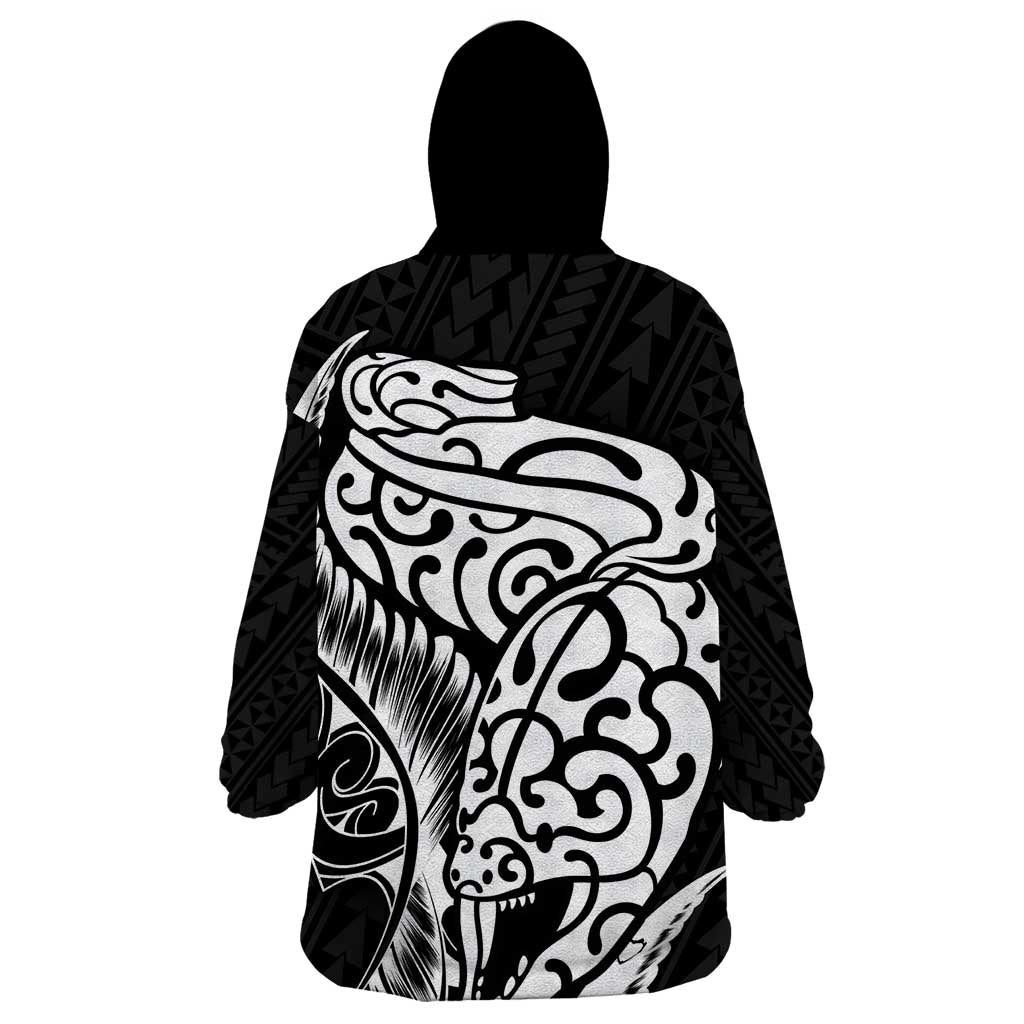 New Zealand Eel Wearable Blanket Hoodie Tuna Aotearoa Maori Patten - Black LT14 - Polynesian Pride
