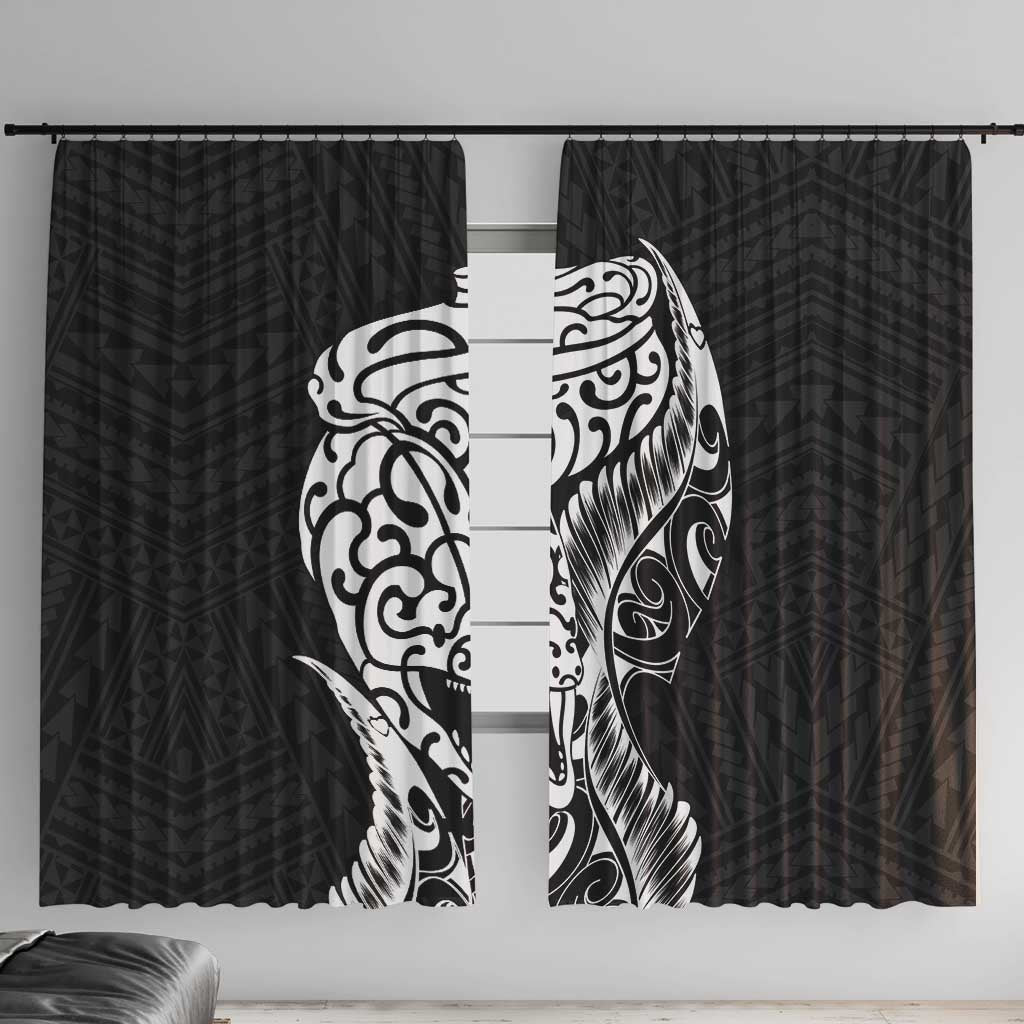 New Zealand Eel Window Curtain Tuna Aotearoa Maori Patten - Black