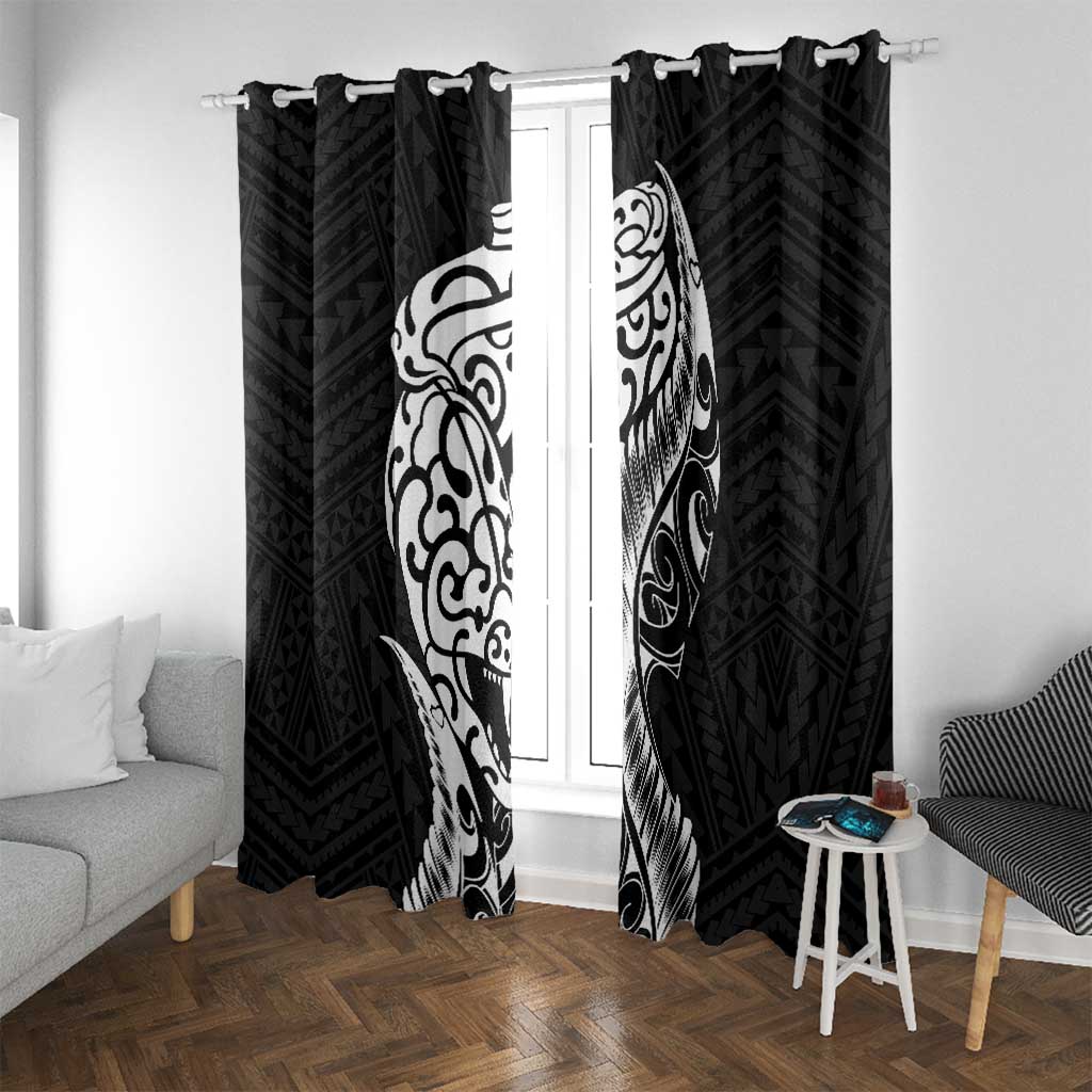 New Zealand Eel Window Curtain Tuna Aotearoa Maori Patten - Black LT14 With Grommets Black - Polynesian Pride
