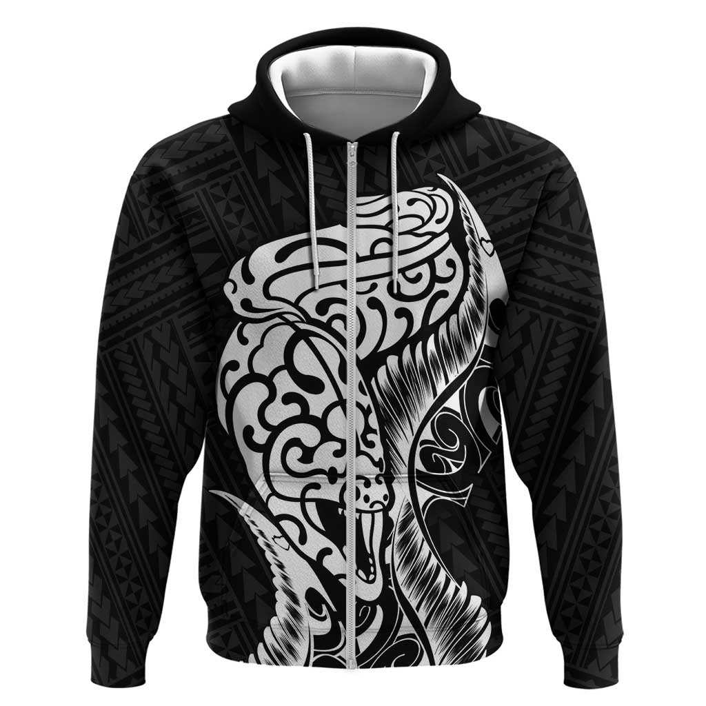 New Zealand Eel Zip Hoodie Tuna Aotearoa Maori Patten - Black