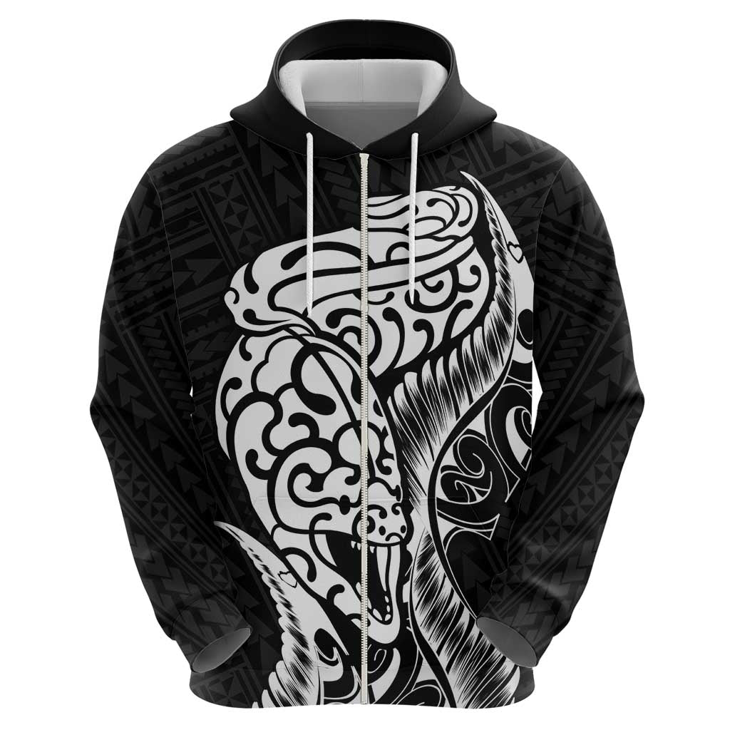 New Zealand Eel Zip Hoodie Tuna Aotearoa Maori Patten - Black