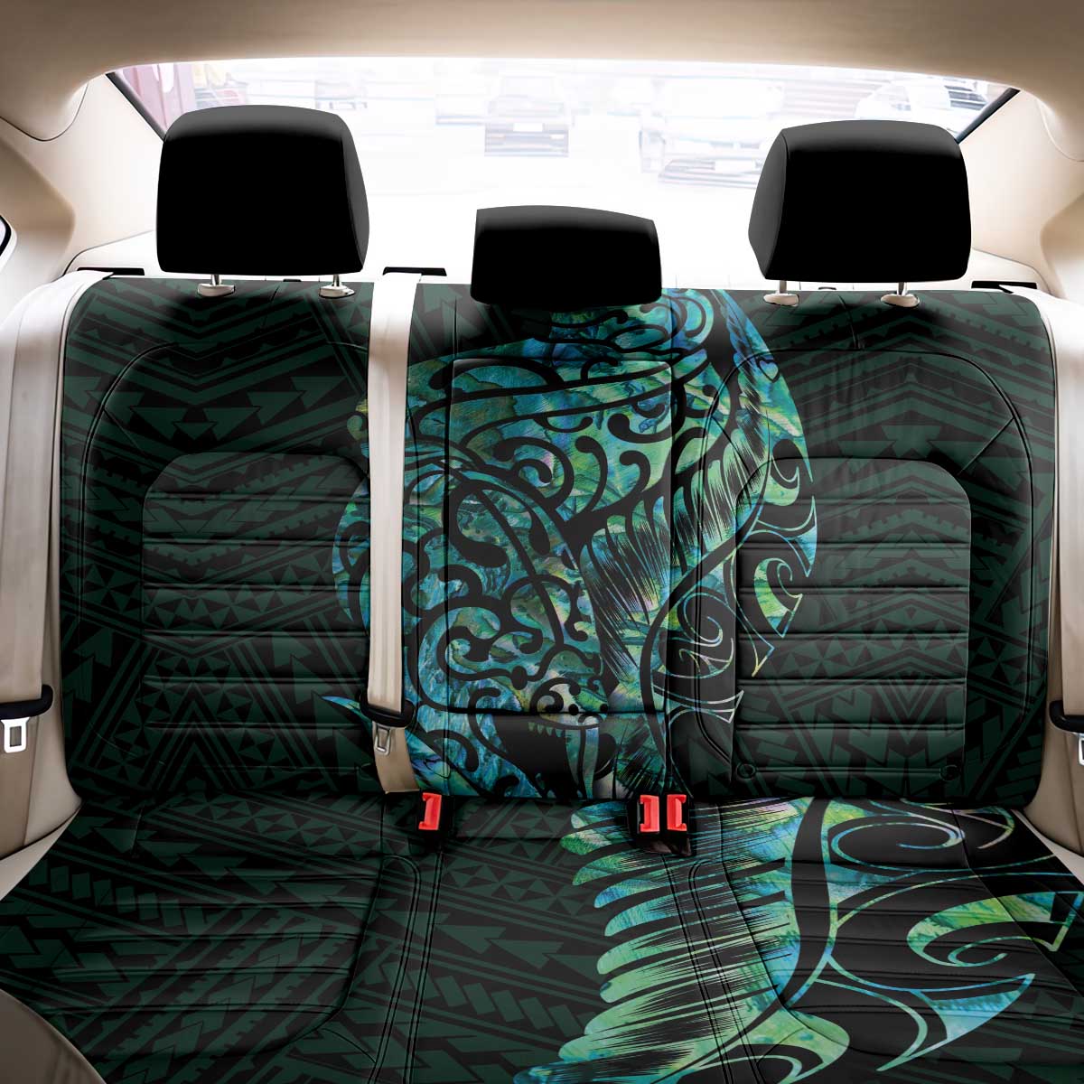 New Zealand Eel Back Car Seat Cover Tuna Aotearoa Maori With Paua Shell - Turquoise