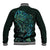 New Zealand Eel Baseball Jacket Tuna Aotearoa Maori With Paua Shell - Turquoise