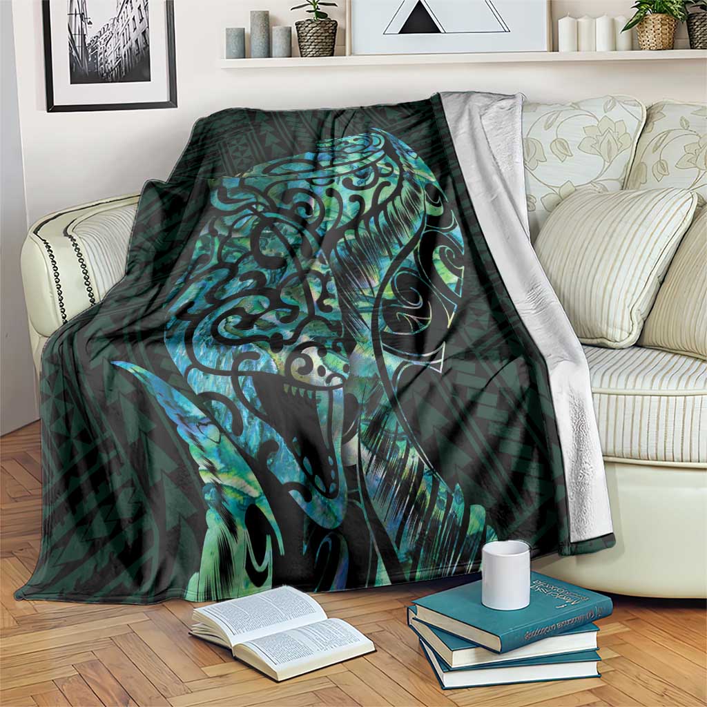 New Zealand Eel Blanket Tuna Aotearoa Maori With Paua Shell - Turquoise LT14 Turquoise - Polynesian Pride