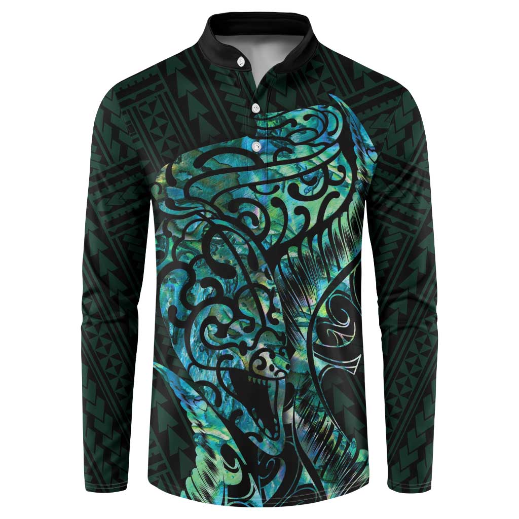 New Zealand Eel Button Sweatshirt Tuna Aotearoa Maori With Paua Shell - Turquoise