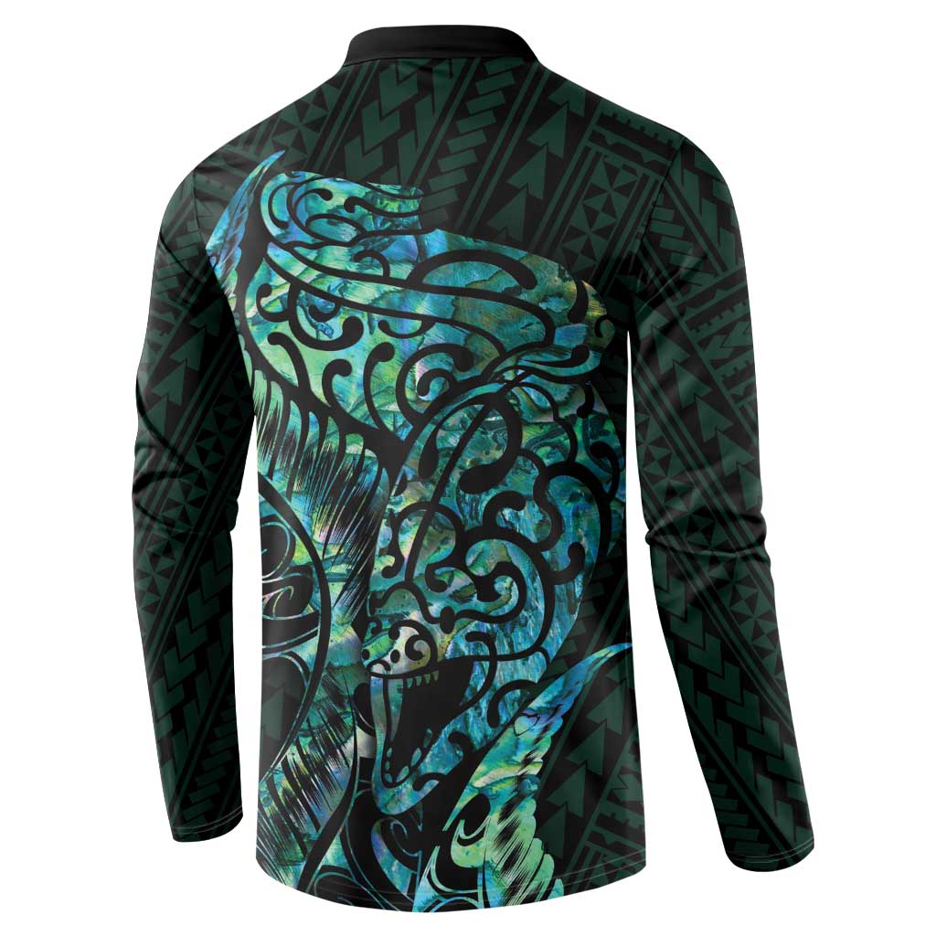New Zealand Eel Button Sweatshirt Tuna Aotearoa Maori With Paua Shell - Turquoise LT14 - Polynesian Pride