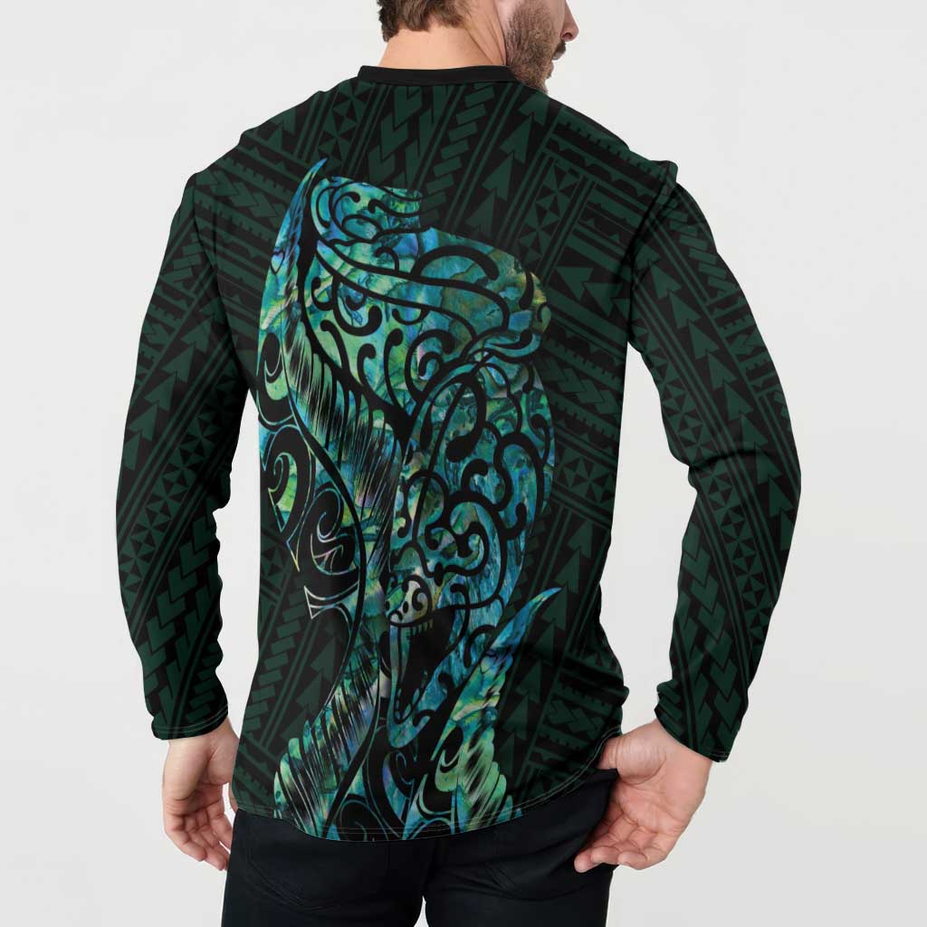 New Zealand Eel Button Sweatshirt Tuna Aotearoa Maori With Paua Shell - Turquoise LT14 - Polynesian Pride