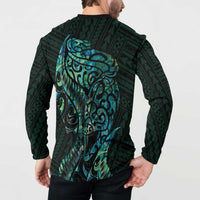 New Zealand Eel Button Sweatshirt Tuna Aotearoa Maori With Paua Shell - Turquoise LT14 - Polynesian Pride