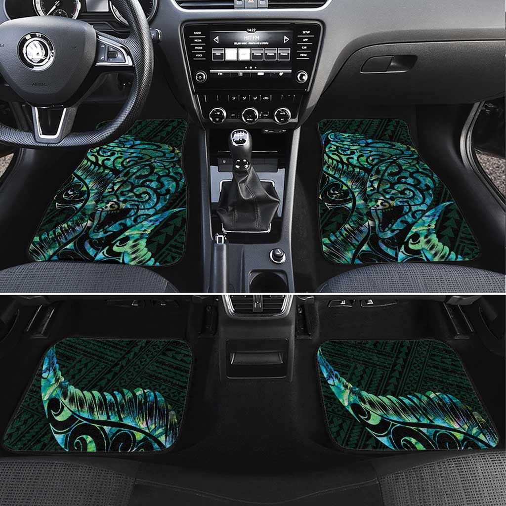 New Zealand Eel Car Mats Tuna Aotearoa Maori With Paua Shell - Turquoise LT14 Set 4pcs Turquoise - Polynesian Pride