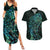 New Zealand Eel Couples Matching Summer Maxi Dress and Hawaiian Shirt Tuna Aotearoa Maori With Paua Shell - Turquoise