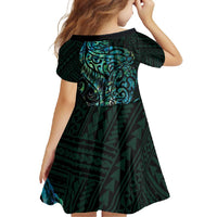 New Zealand Eel Family Matching Long Sleeve Bodycon Dress and Hawaiian Shirt Tuna Aotearoa Maori With Paua Shell - Turquoise