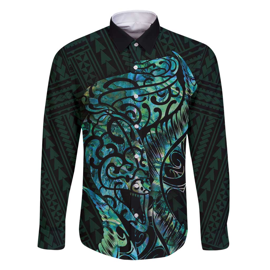 New Zealand Eel Family Matching Long Sleeve Bodycon Dress and Hawaiian Shirt Tuna Aotearoa Maori With Paua Shell - Turquoise
