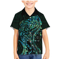 New Zealand Eel Family Matching Mermaid Dress and Hawaiian Shirt Tuna Aotearoa Maori With Paua Shell - Turquoise