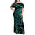 New Zealand Eel Family Matching Off Shoulder Maxi Dress and Hawaiian Shirt Tuna Aotearoa Maori With Paua Shell - Turquoise