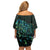 New Zealand Eel Family Matching Off Shoulder Short Dress and Hawaiian Shirt Tuna Aotearoa Maori With Paua Shell - Turquoise