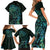 New Zealand Eel Family Matching Short Sleeve Bodycon Dress and Hawaiian Shirt Tuna Aotearoa Maori With Paua Shell - Turquoise