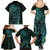 New Zealand Eel Family Matching Summer Maxi Dress and Hawaiian Shirt Tuna Aotearoa Maori With Paua Shell - Turquoise