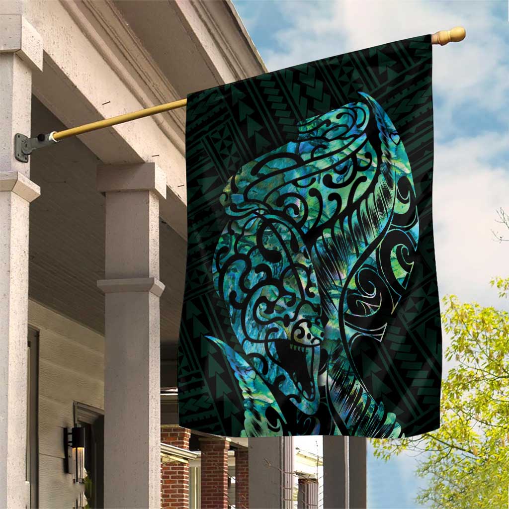 New Zealand Eel Garden Flag Tuna Aotearoa Maori With Paua Shell - Turquoise LT14 House Flag Turquoise - Polynesian Pride