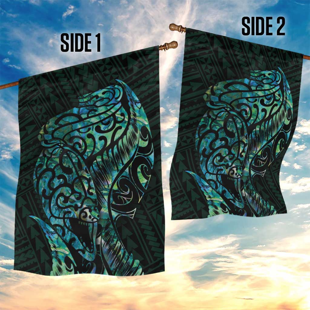 New Zealand Eel Garden Flag Tuna Aotearoa Maori With Paua Shell - Turquoise LT14 - Polynesian Pride