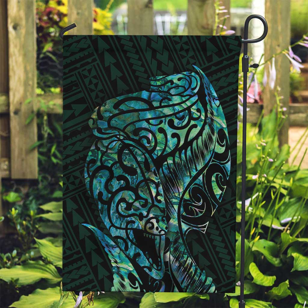New Zealand Eel Garden Flag Tuna Aotearoa Maori With Paua Shell - Turquoise LT14 Garden Flag Turquoise - Polynesian Pride