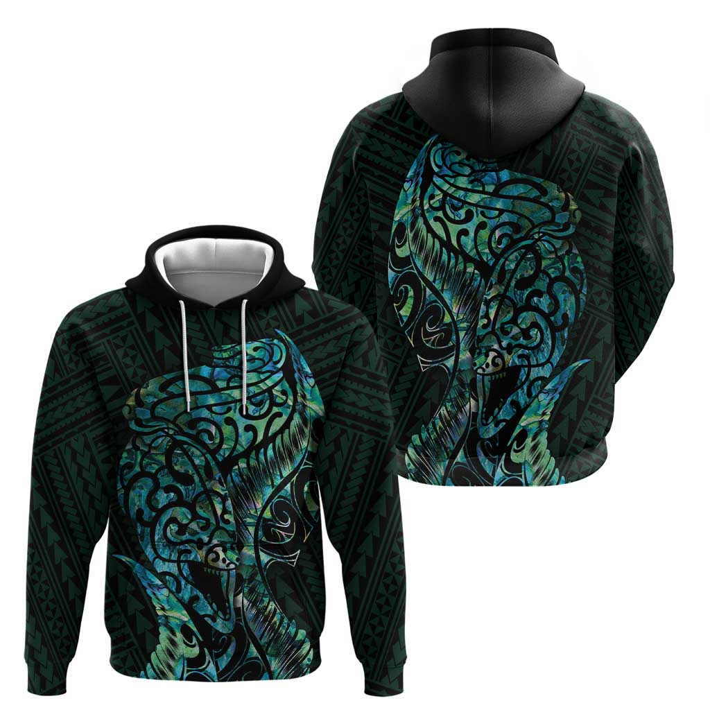 New Zealand Eel Hoodie Tuna Aotearoa Maori With Paua Shell - Turquoise