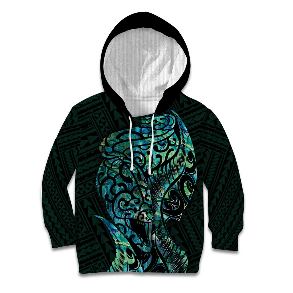 New Zealand Eel Kid Hoodie Tuna Aotearoa Maori With Paua Shell - Turquoise