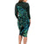 New Zealand Eel Long Sleeve Bodycon Dress Tuna Aotearoa Maori With Paua Shell - Turquoise