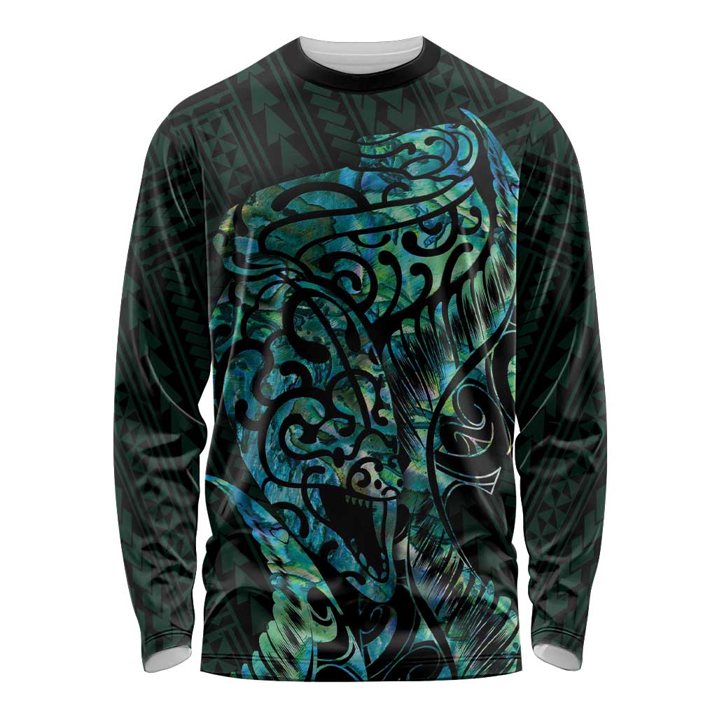 New Zealand Eel Long Sleeve Shirt Tuna Aotearoa Maori With Paua Shell - Turquoise