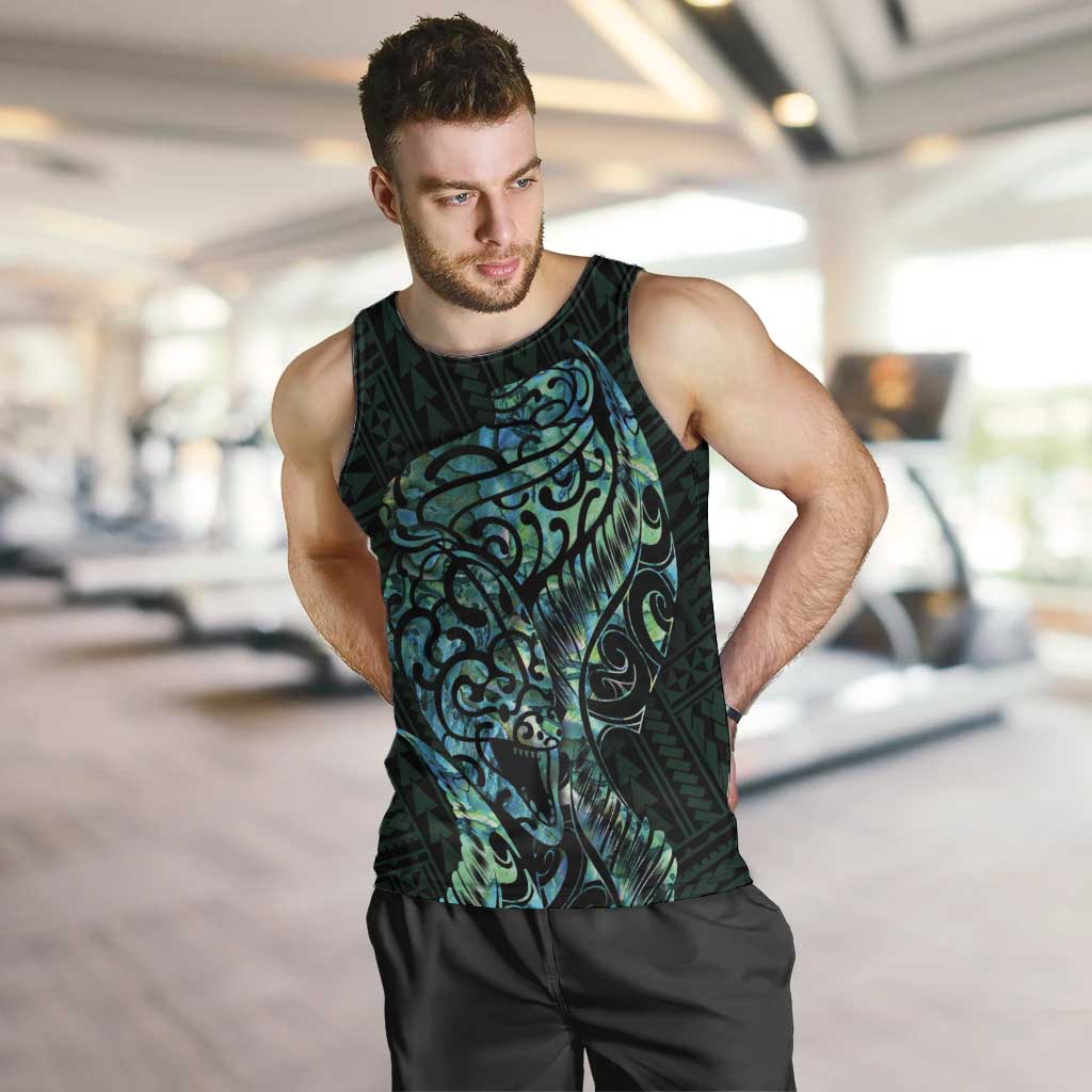 New Zealand Eel Men Tank Top Tuna Aotearoa Maori With Paua Shell - Turquoise LT14 Turquoise - Polynesian Pride