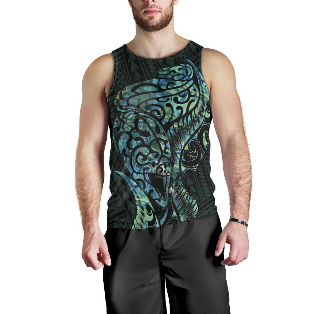 New Zealand Eel Men Tank Top Tuna Aotearoa Maori With Paua Shell - Turquoise LT14 - Polynesian Pride