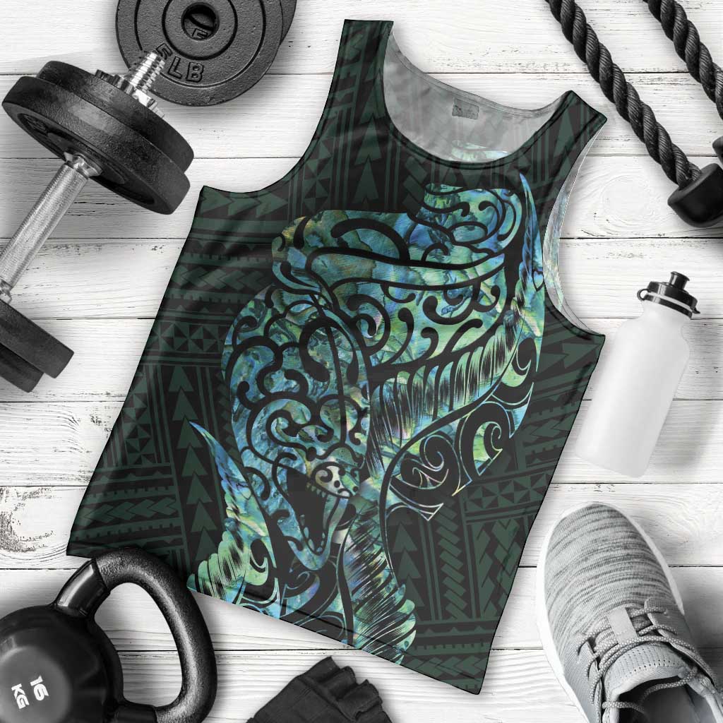 New Zealand Eel Men Tank Top Tuna Aotearoa Maori With Paua Shell - Turquoise LT14 - Polynesian Pride